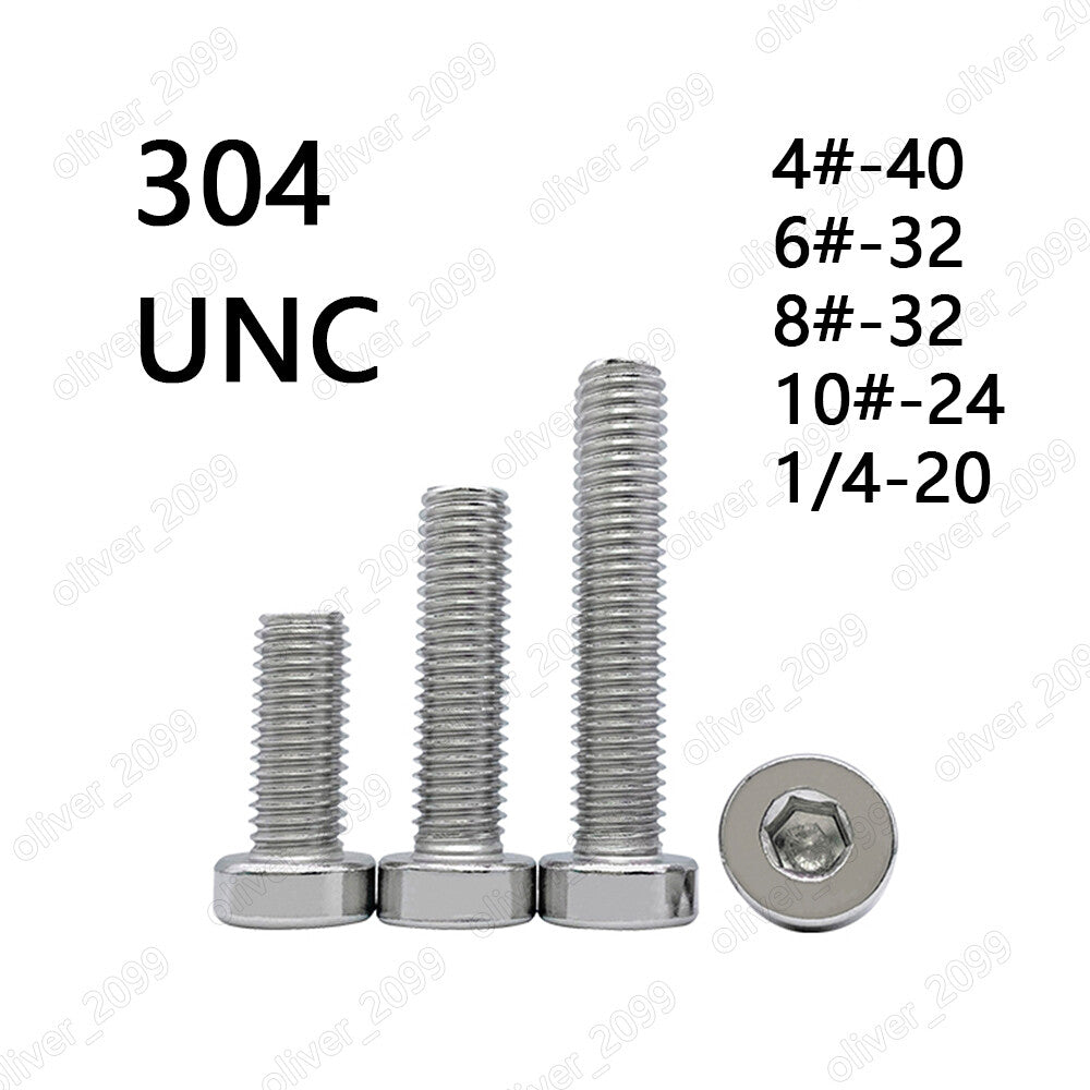304 Stainless Steel Hexagon Socket Head Cap Screw With Low Head 4# 6# 8# 10# 1/4