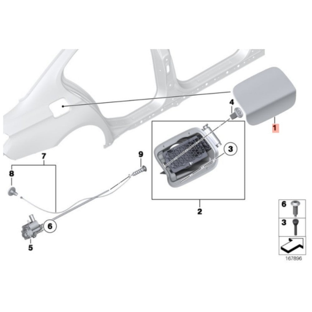 ya 1 6.30 Fuel Tank Door for BMW 740 750 760 09-15