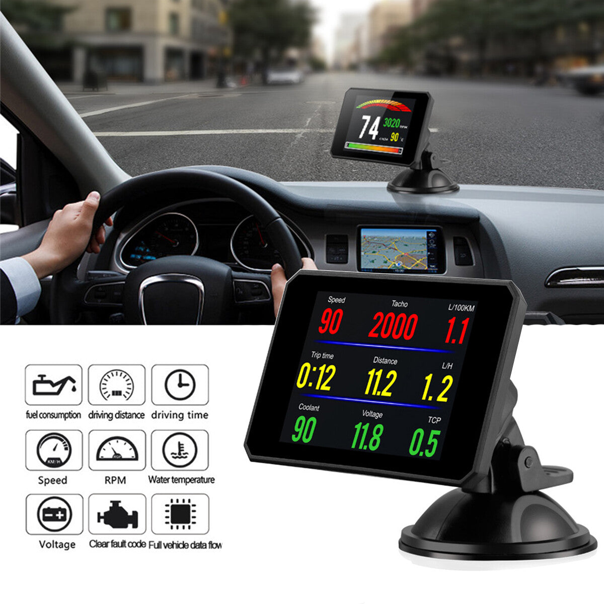 ya 2 6.26 HUD Head Up Display Speedometer Alarm Oil Water Temp Gauge Monitor Car for SUV OBD2
