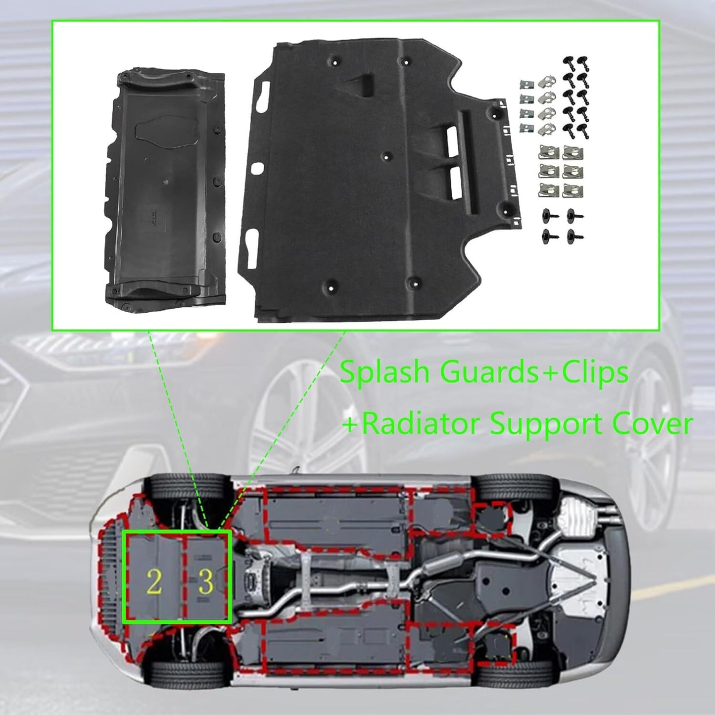 ya 5 8.7 Radiator Support Cover+Splash Guards+Clips for Audi A6 (4G/C7) A7 (4G) 2011-18