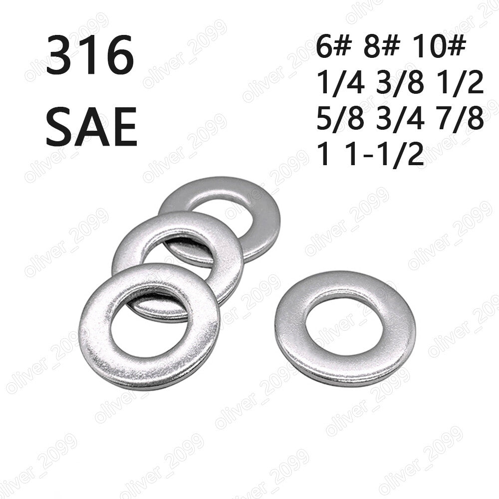 316 Stainless Steel SAE Flat Washers 6# 8# 10# 1/4 5/16 3/8 1/2 5/8 3/4 7/8 1
