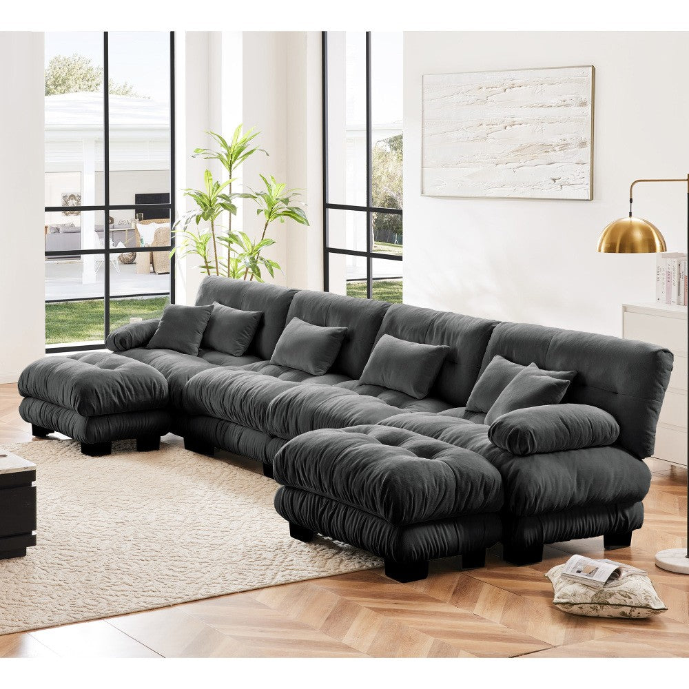 ya 28 Chenille Modular Sofa Gray ,4-Seater Cloud Couch + 2 Ottomans,Free Combination