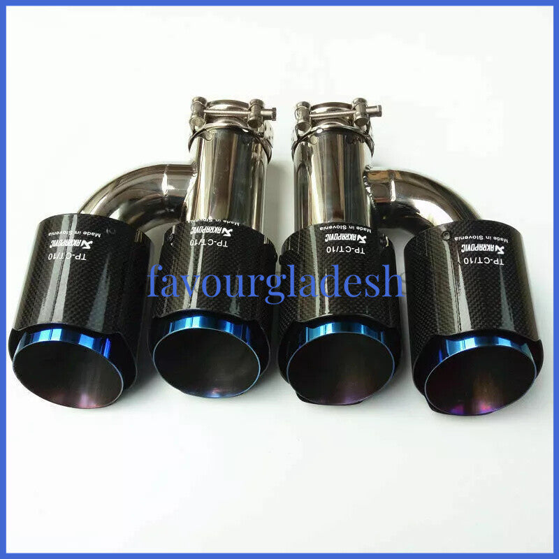 ya 4 6.17.2 1X 3.0 76mm & 4.5 114mm Akrapovic Glossy Carbon Fiber Tip Blue Dual Pipe