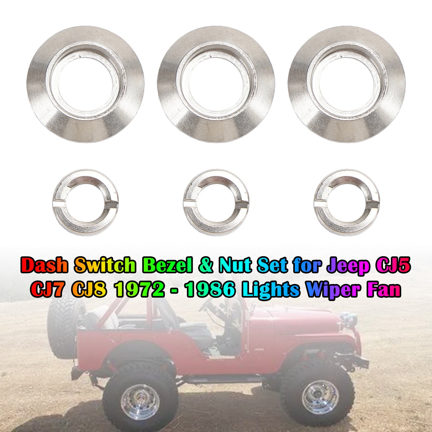 ya 1 8.5.2 Dash Switch Bezel & Nut Set Fits for Jeep CJ5 CJ7 CJ8 1972-1986 Lights Wiper Fan