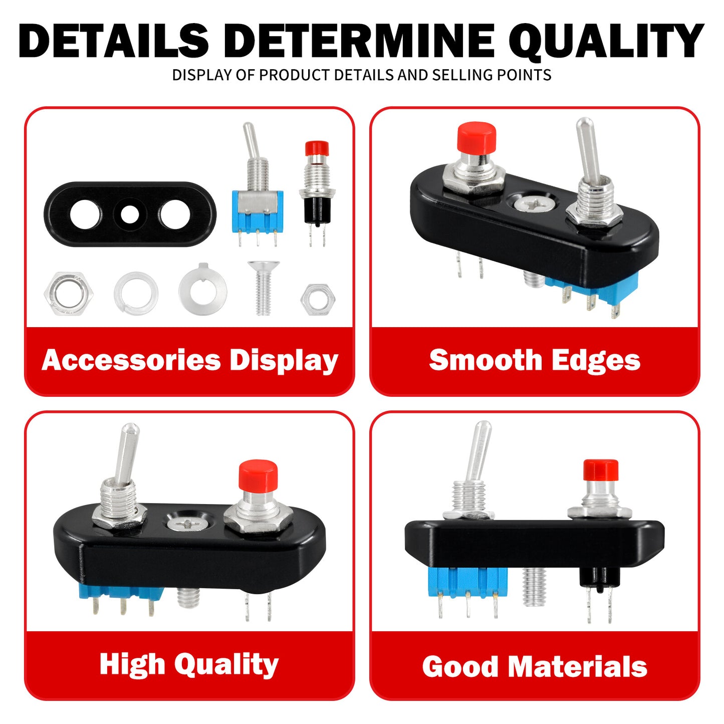 ya 1 7.4 Black Control Button Toggle Push Switch ON/OFF/ON For Universal 1 7/8 Handlebar