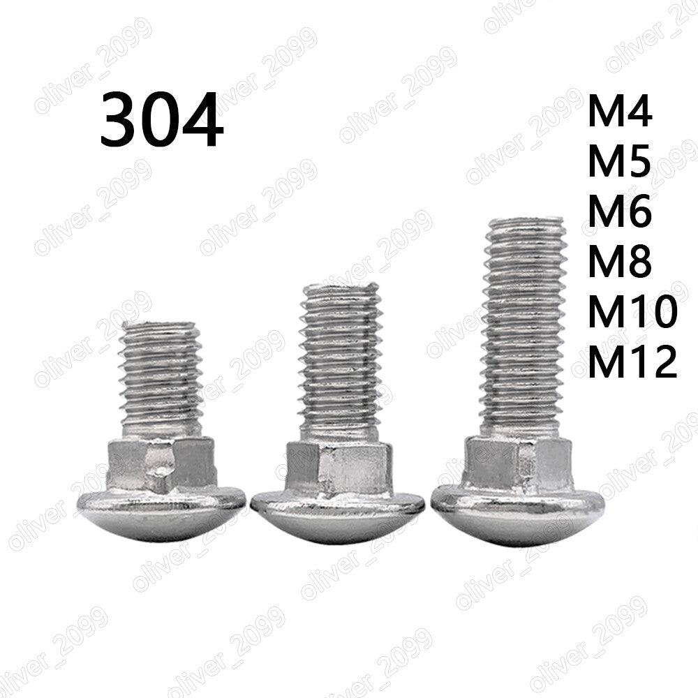 M4 M5 M6 M8 M10 M12 304 Stainless Steel Cup Head Square Neck Bolts Screws