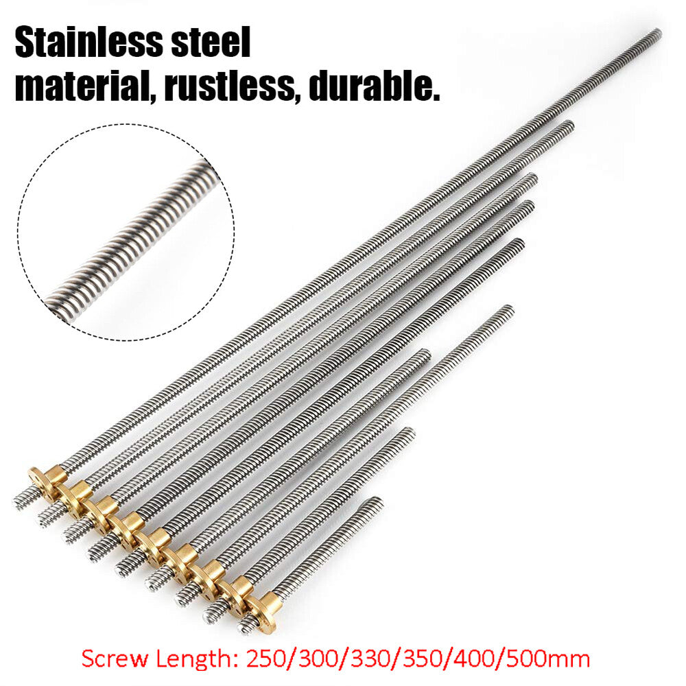 T8 8mm Acme Lead Screw, 100-500mm, Trapezoidal Thread, 3D Printer Stepper Motor