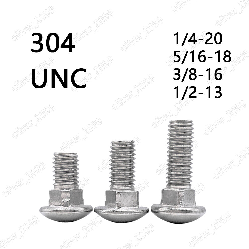 304 Stainless Steel Cup Head Square Neck Bolts Screws 1/4 5/16 3/8 1/2