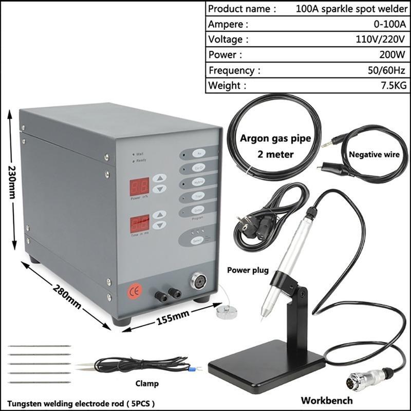 Jewelry Pulse Spot Welder Stainless Steel Spot Weld Pulse Argon Arc Welder 100A