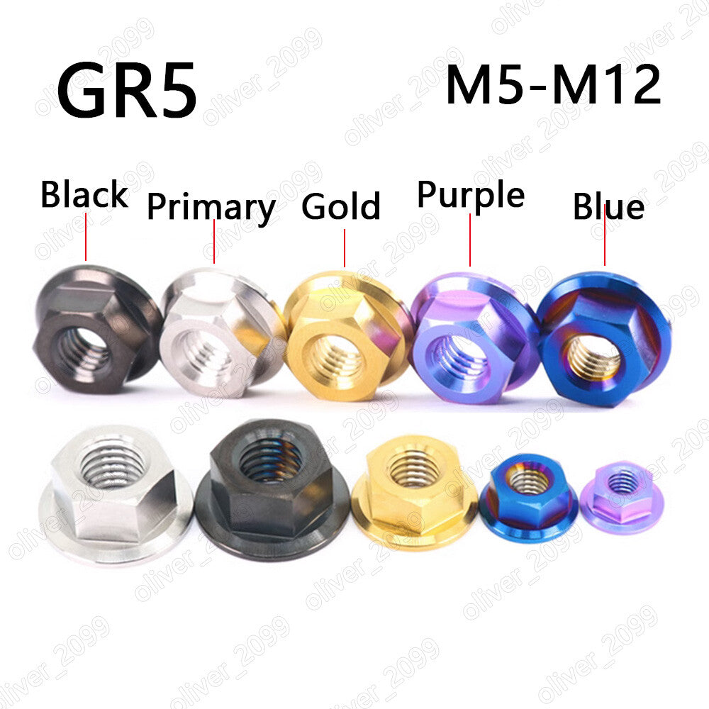 PVD Color Titanium GR5 Hex Flange Nuts Non-Serrated Lock Nuts M5 M6 M8 M10 M12