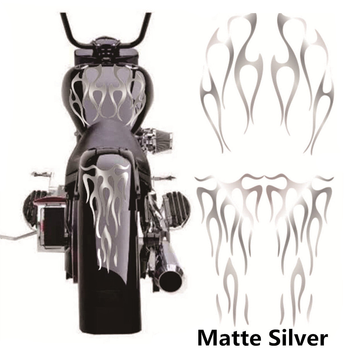 ya 1 7.3 Matte Silver Flame Vinyl Decal Sticker Waterproof For Motorcycle Gas Tank Fender