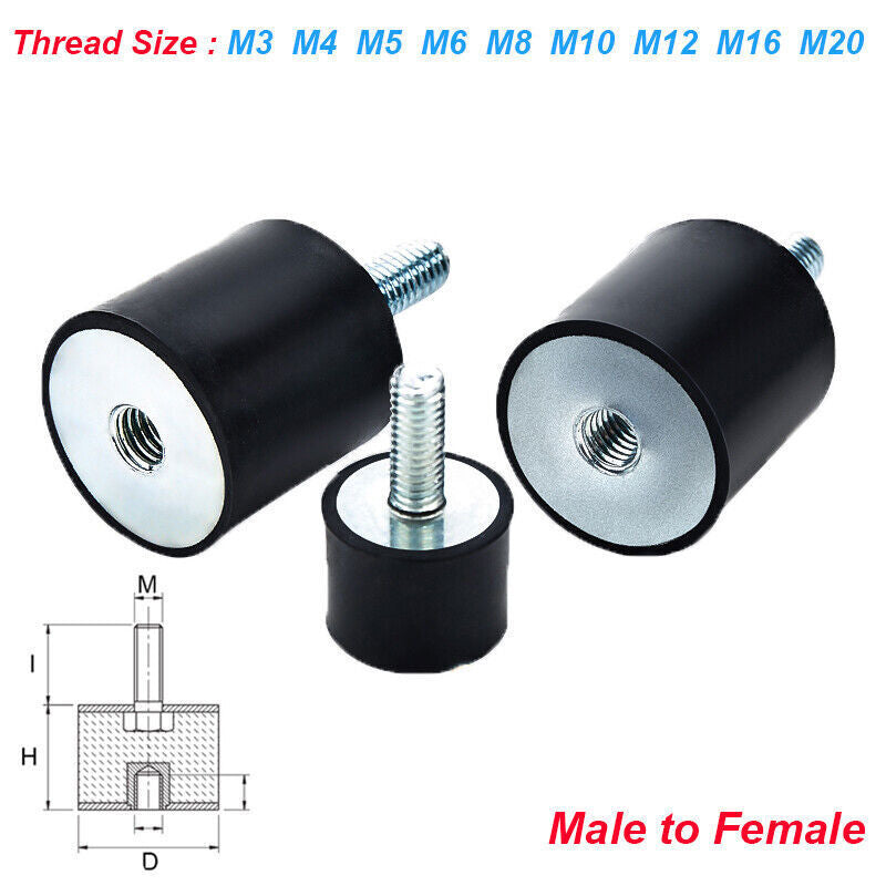 Male-Female Anti Vibration Rubber Mount Car Bobbin Isolator Damper M3 M4 to M20