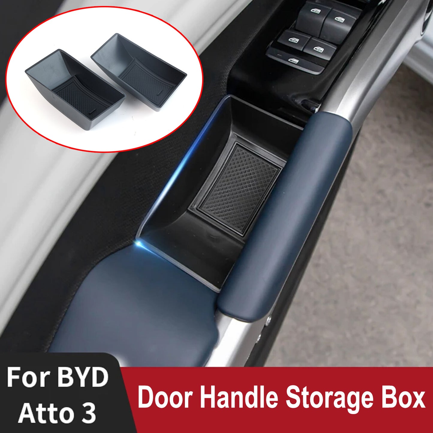 ya 2 6.26 Set Front Side Door Handle Storage Box Container Holder for BYD Atto 3 2022-2024