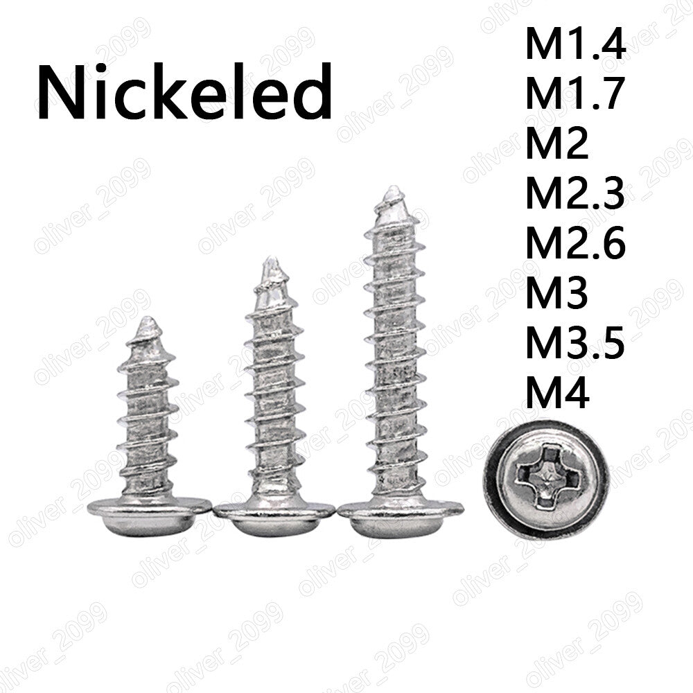 M1.4 M1.7 M2 M3 M4 Nickeled Cross Recessed Pan Head Tapping Screws With Collar