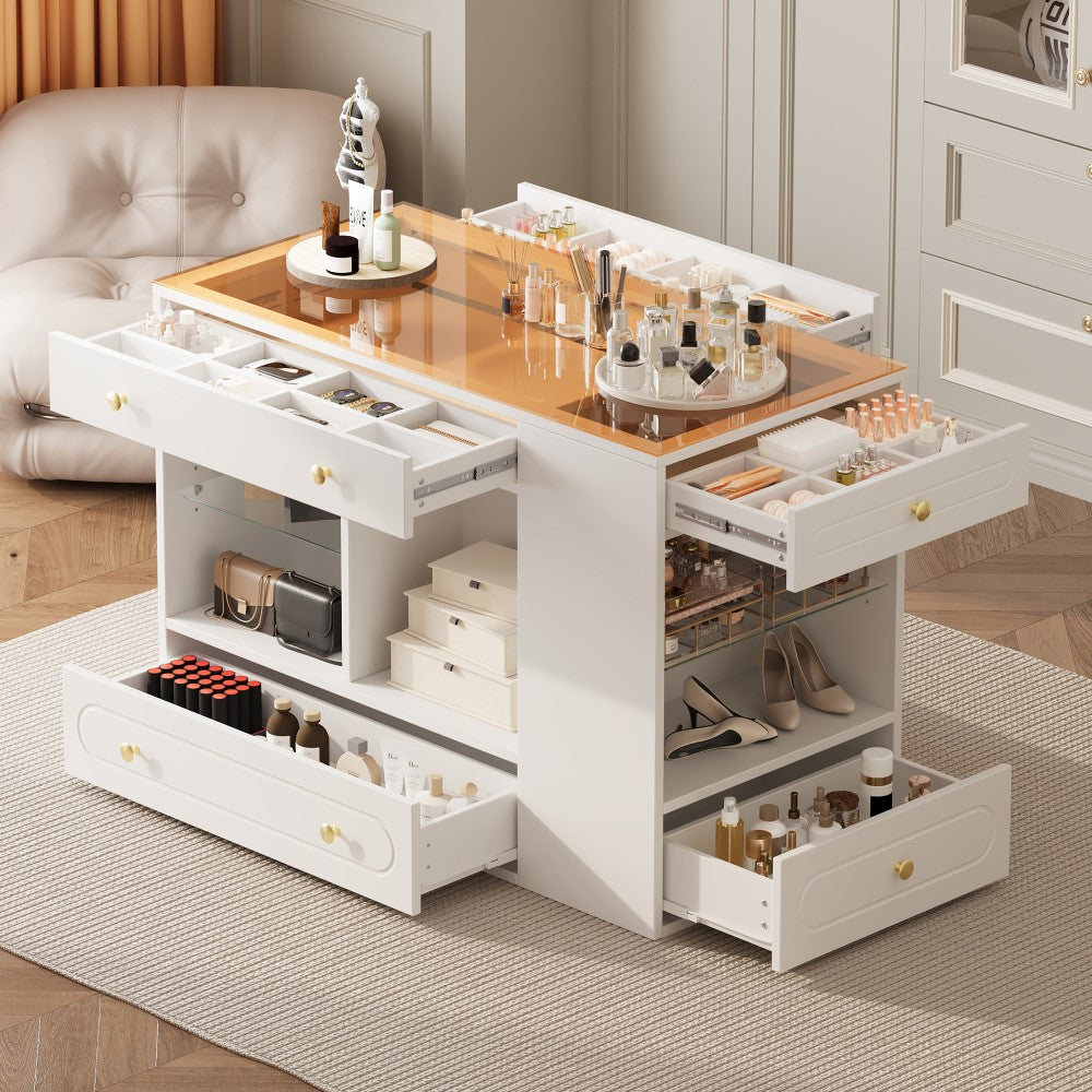 ya 28 Closet/Walk-in Closet Island - 6 Drawers, Open Shelves, Jewelry Storage White