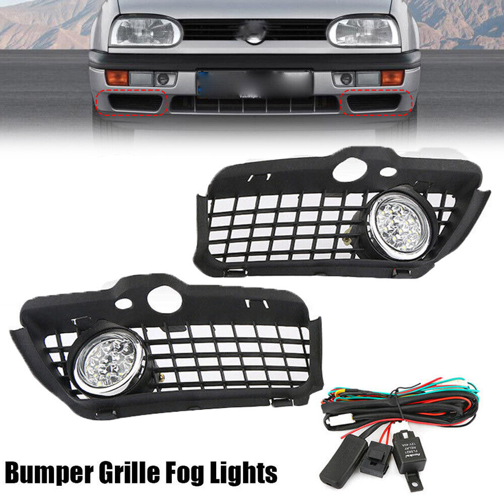 ya 13 5.27.2 for VW for Golf for Jetta 1993-1998 Cabrio 1995-98 Black Front Bumper Grille Fog Lights