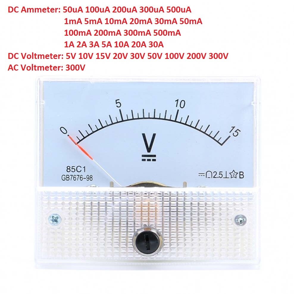 50uA to 30A DC Ammeter 5V-300V DC/AC Voltmeter 85C1 Analog Panel Meter 65*56mm