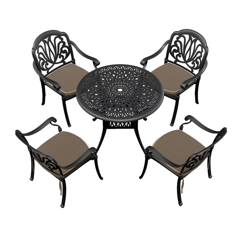 ya 28 5-Piece Set Of Black Cast Aluminum Patio Furniture With Brown Cushions