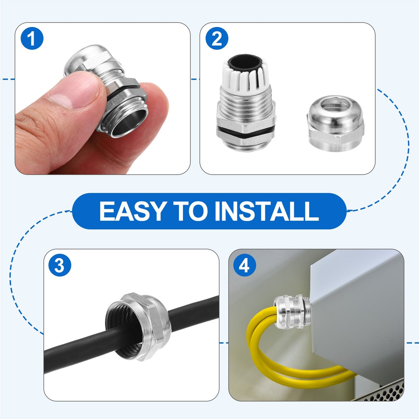 ya 5 8.7 2Pcs NPT3/4 Cable Gland 13-18mm Threaded Waterproof Connector Silver