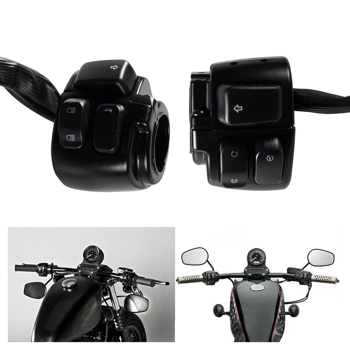 ya 1 7.4 1 Motorcycle Handlebar Control Switches w/ Wiring Harness Kit for Harley Black