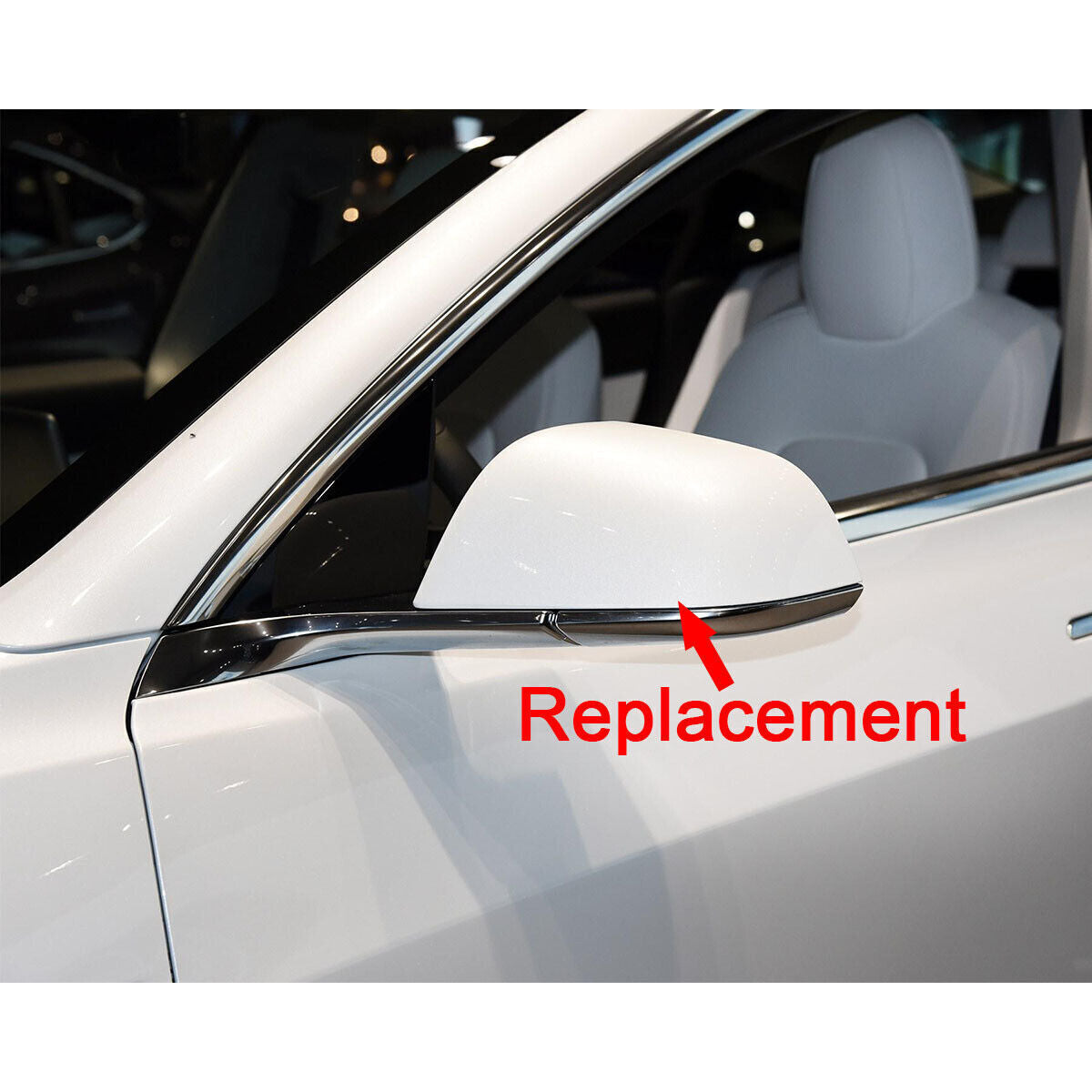 ya 1 8.5.3 Left exterior mirror cover white skull cap fits 2017 - 2019 for Model 3
