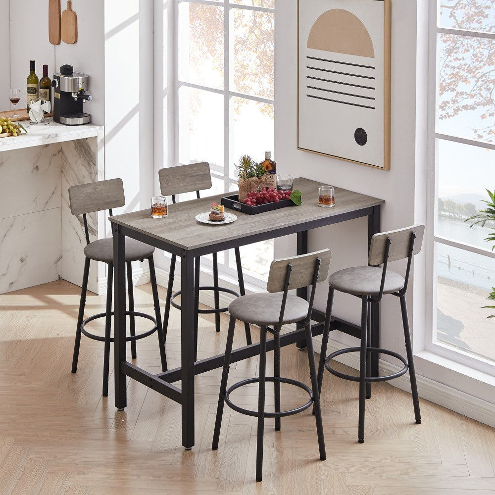 ya 28 Bar Table Set with 4 Bar Stools PU Soft Seat with Backrest, Grey