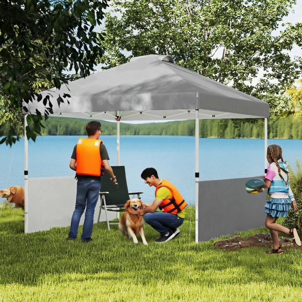 ya 28 Dark Gray 10x10 ft Pop Up Party Canopy Tent ÿ 2 Half Sidewalls,Wheeled Carry Bag