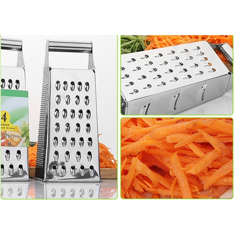 ya 26 4-Sided Stainless Steel Box Cheese Carrot Food Grater Shre er 21.5*8.5cm Silver