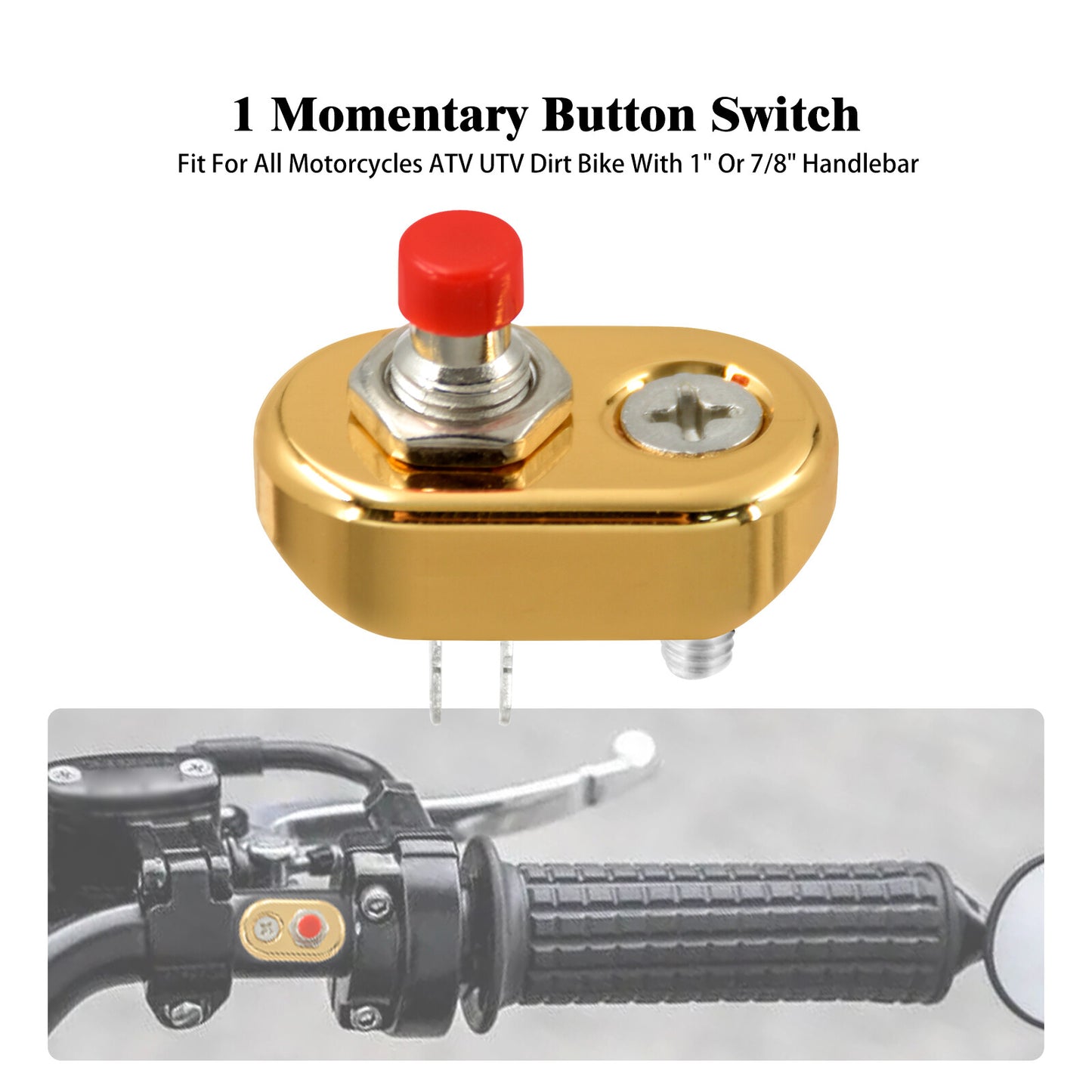 ya 1 7.4 Gold Control Momentary Button Switch For Universal 1 7/8 Handlebar Motorcycle