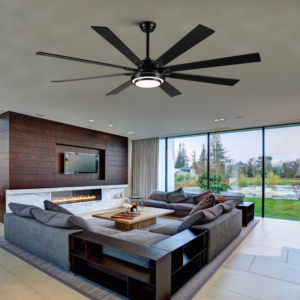 ya 28 Integrated LED 72 Matte Black Large Smart Ceiling Fan with Remote Control