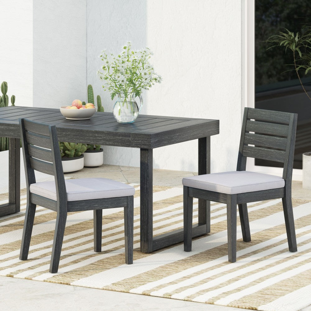 ya 28 GREY Set of 2 Outdoor Acacia Wood Armless Dining Chair - Cushioned