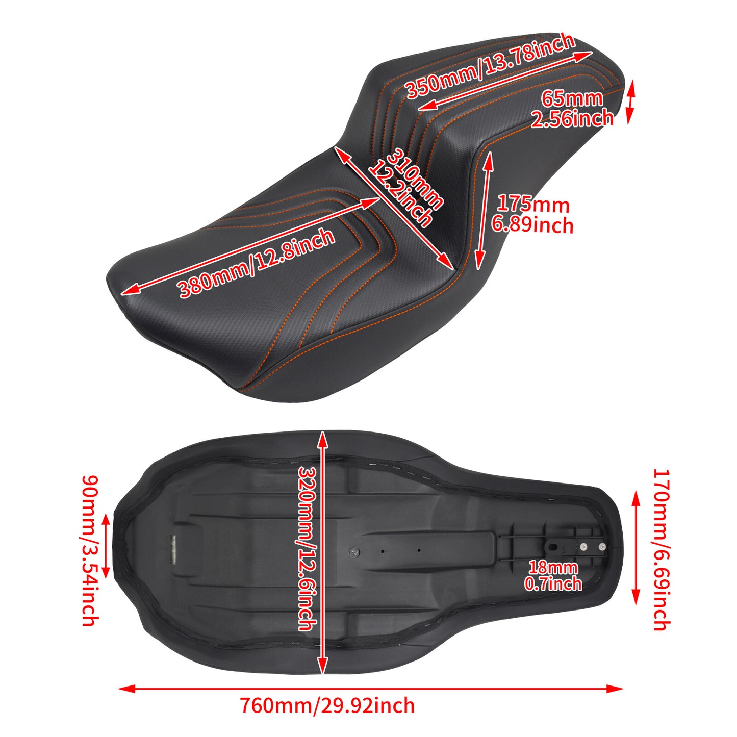 ya 5 8.7 Driver Passenger for SEAT U-shaped Orange Stitching for Harley Road Street Glide 09+