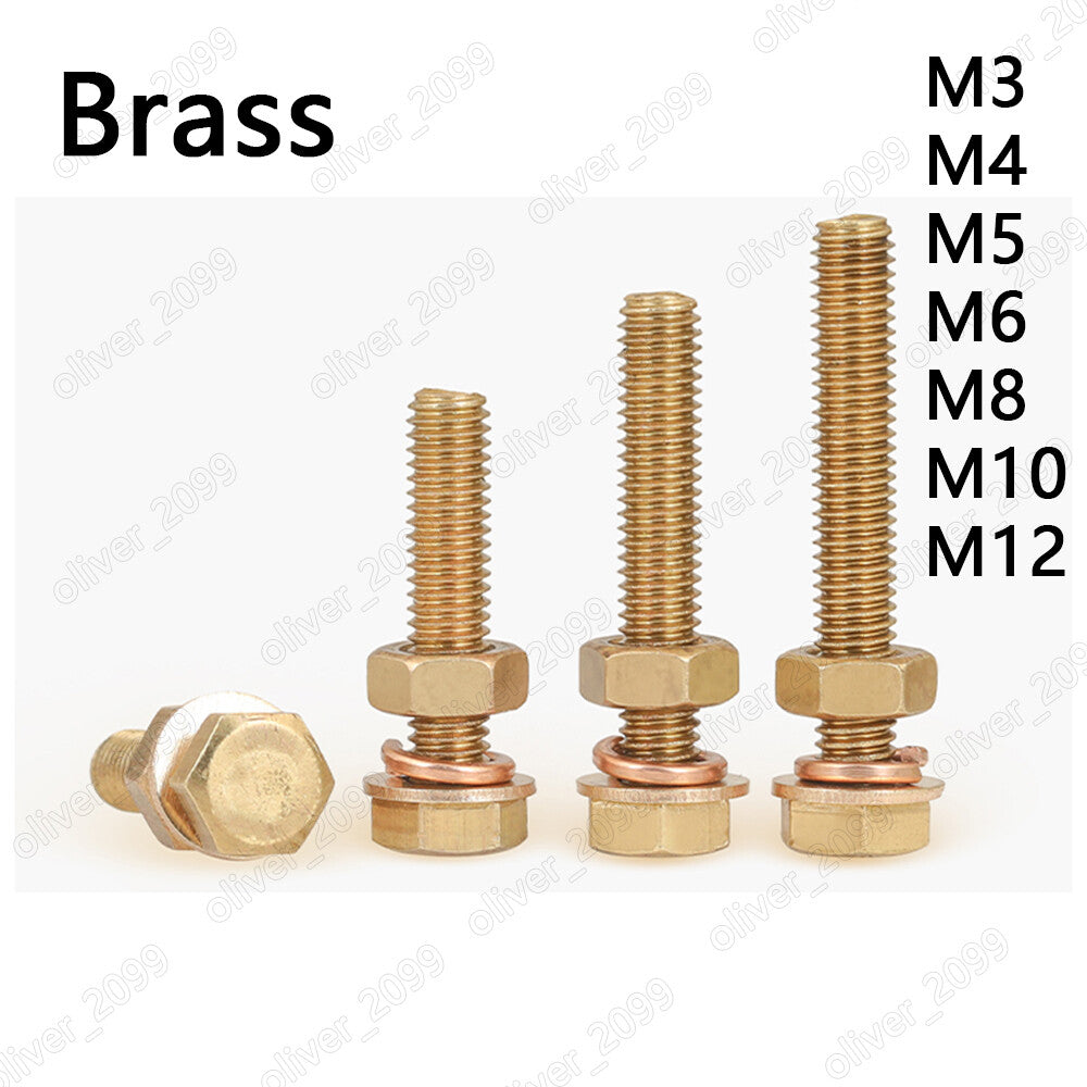 Brass Hex Bolts Cap Head Screws With Hex Nuts Flat Washers Spring Washers M3-M12