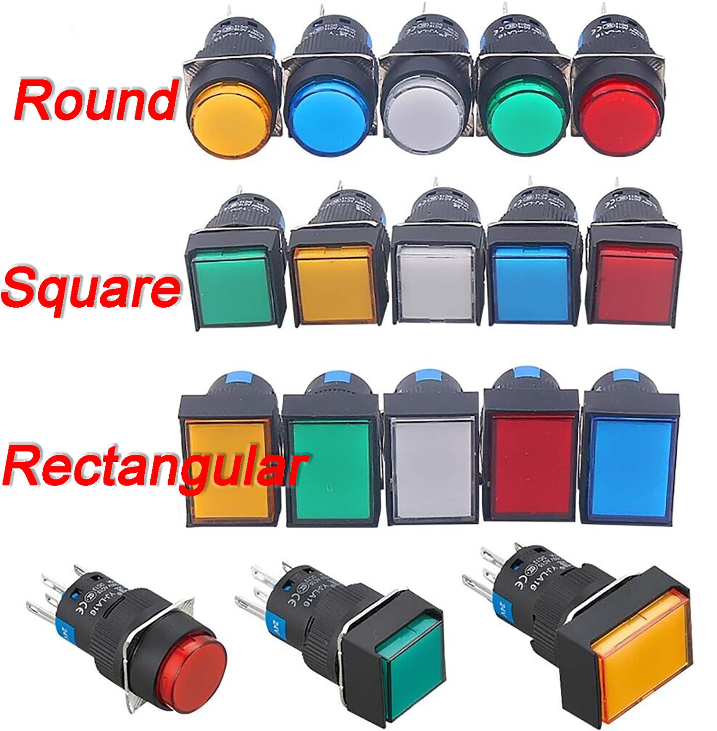 16mm Power Start Push Button Switch Momentary Latching 5A 250V ON/OFF 1 NO 1 NC