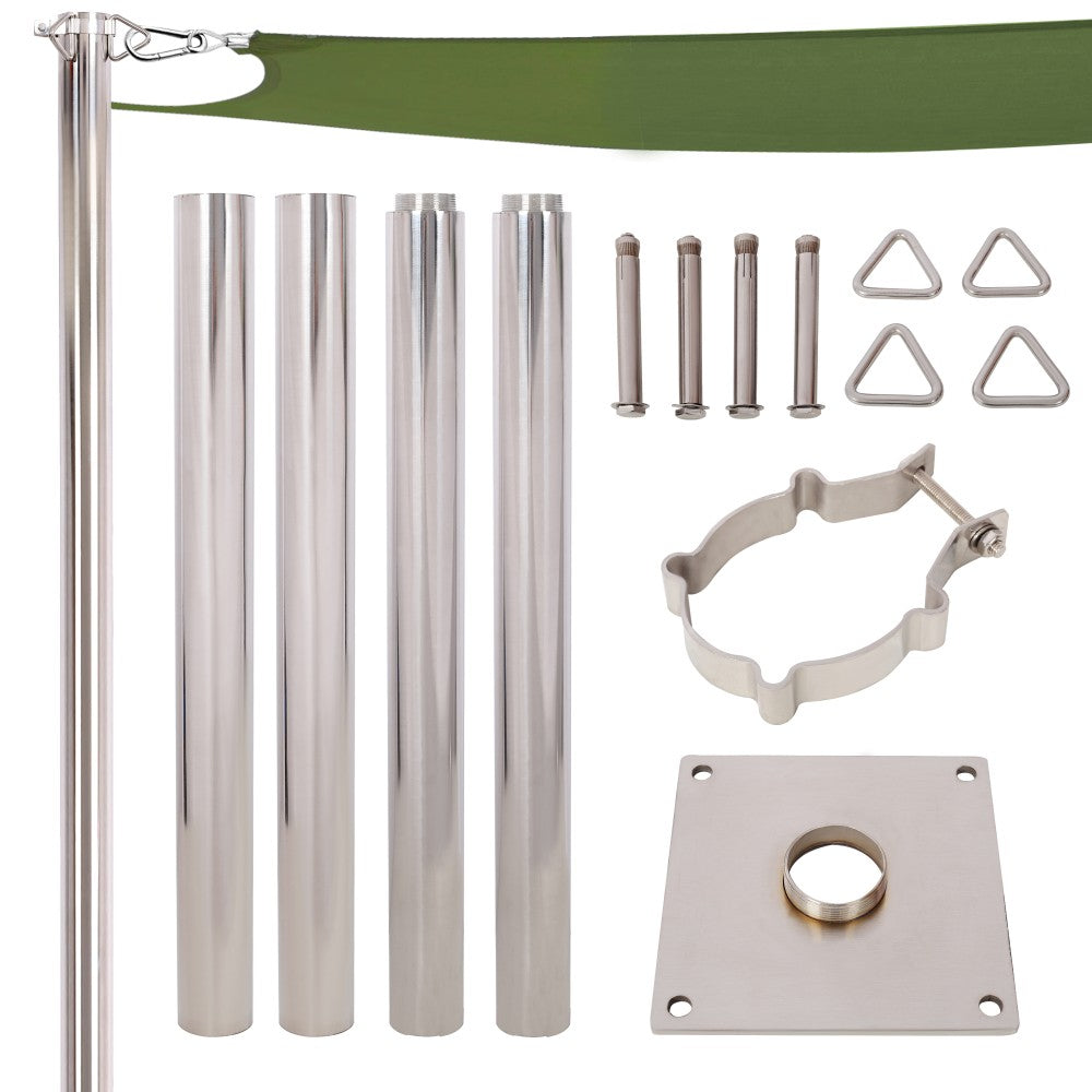ya 28 Stainless Steel Canopy Pole 12FT Heavy Duty - Base Plate Included, Patio Garden
