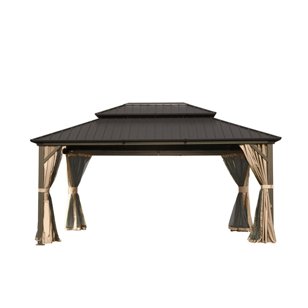 ya 28 Aluminum Metal 10' X 14' Hardtop Permanent Gazebo, with Galvanized Steel,Brown