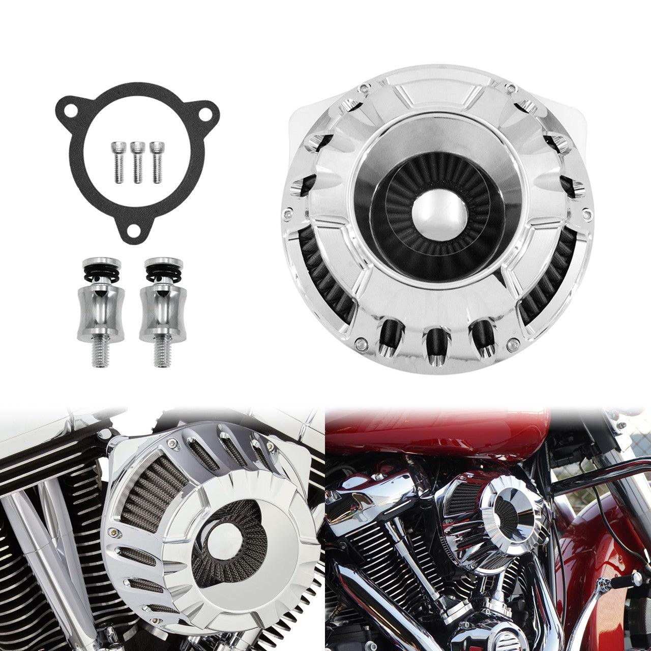 ya 8 5.26 Chrome CNC Cut Air Filter Gray Intake for Harley Touring Road Street Glide 17-25