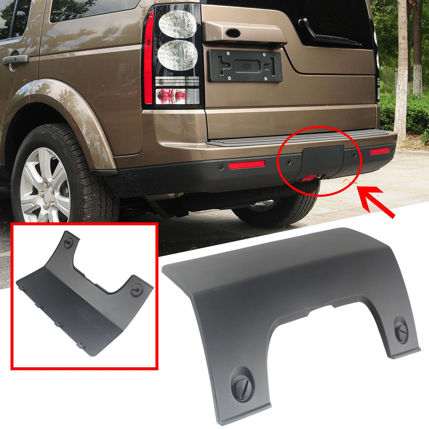 ya 27 6.18 for Land Rover LR3 LR4 Car Tow Hook Eye Cover Rear Bumper Towing Cap W/ Clips