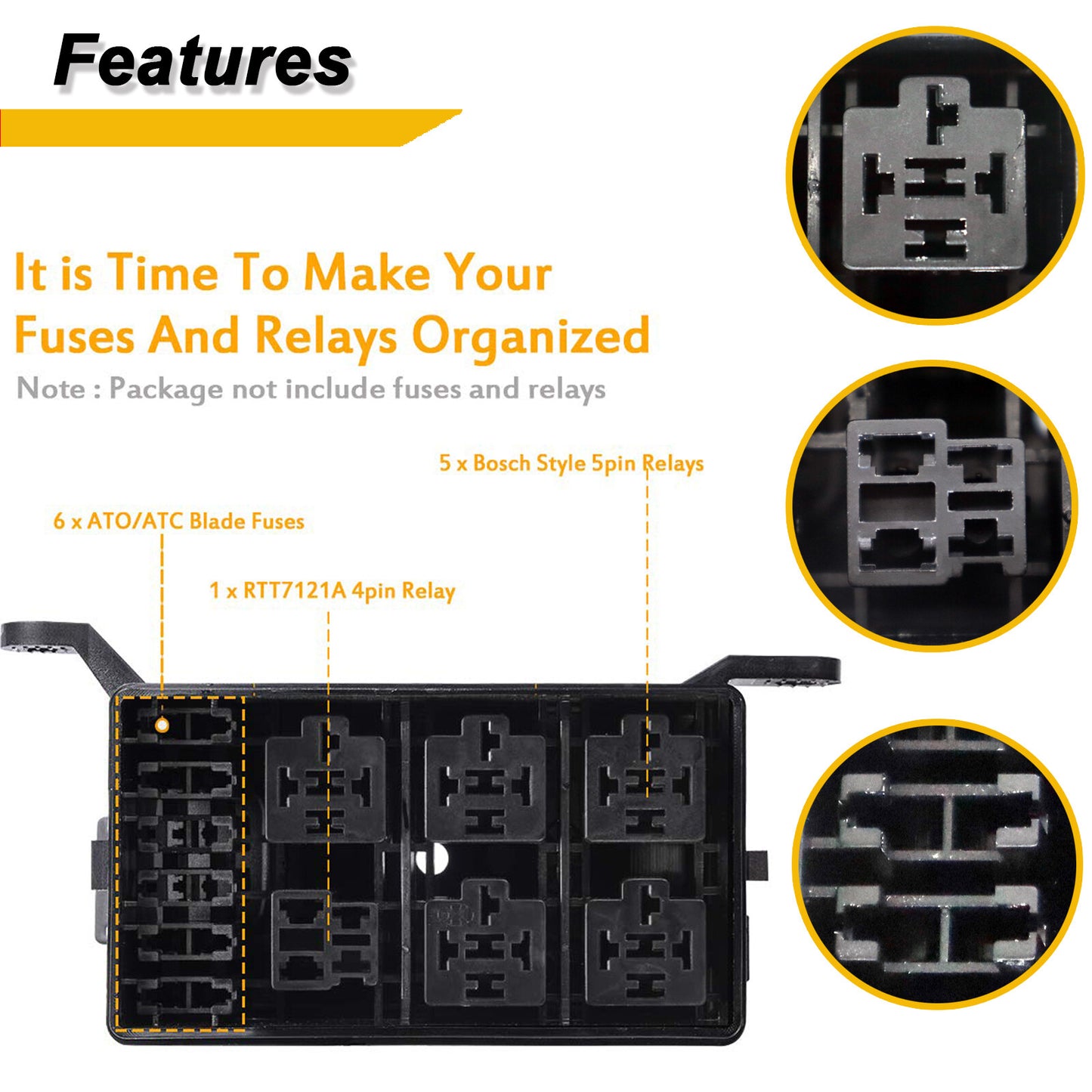 ya 5 8.7 Automotive 12-Slot Relay Box 6 Relays Slots Car Fuse Holder Block With Terminals