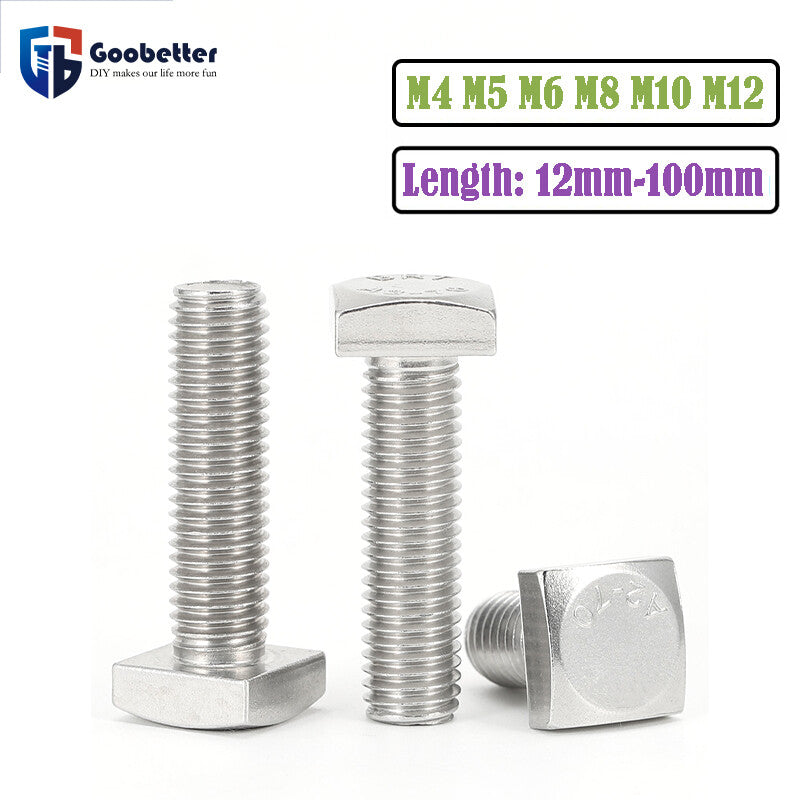 M4 M5 M6 M8 M10 M12 304 Stainless Steel Square Head Bolts With Small Head 10 Pcs