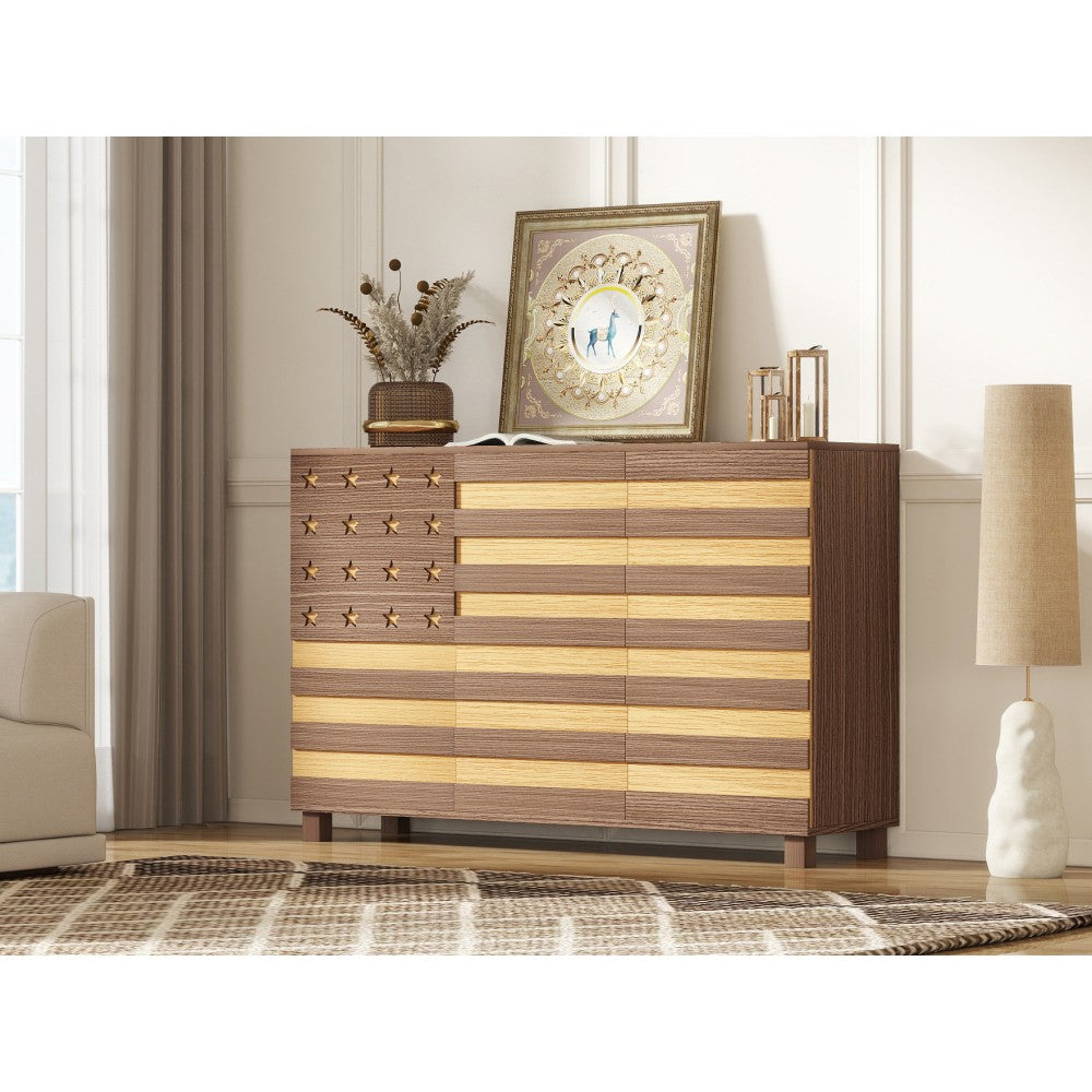 ya 28 55 Brown Buffet Sideboard Cabinet,2 Drawers, 3 Doors, Adjustable Shelf