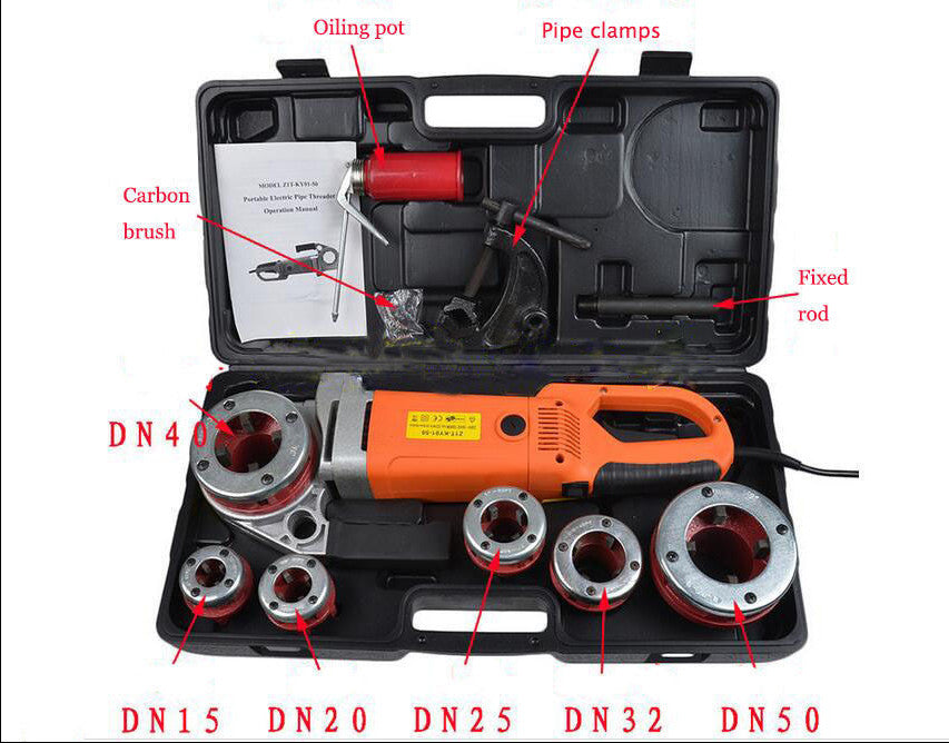 Portable Electric Pipe Threader With 6 Dies Threading Machine b