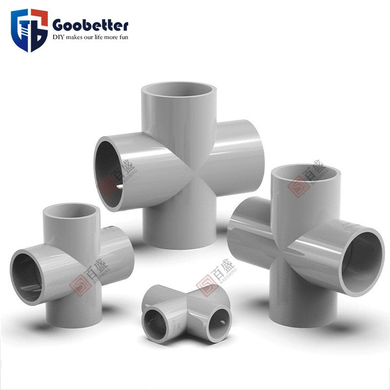 Gray PVC Cross Water Pipe Fitting 20/25/32/50/63/75/90mm 4-Way Connector 1-5 Pcs