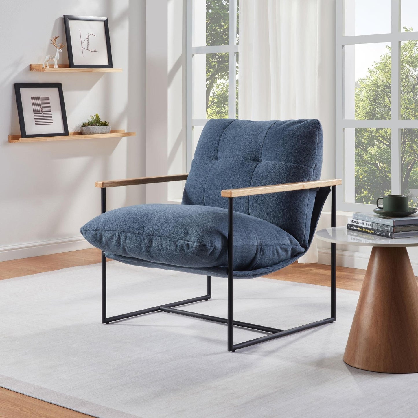 ya 28 Modern Accent Chair Blue, Comfy Chair with Removable Cushion, Vanity Chair