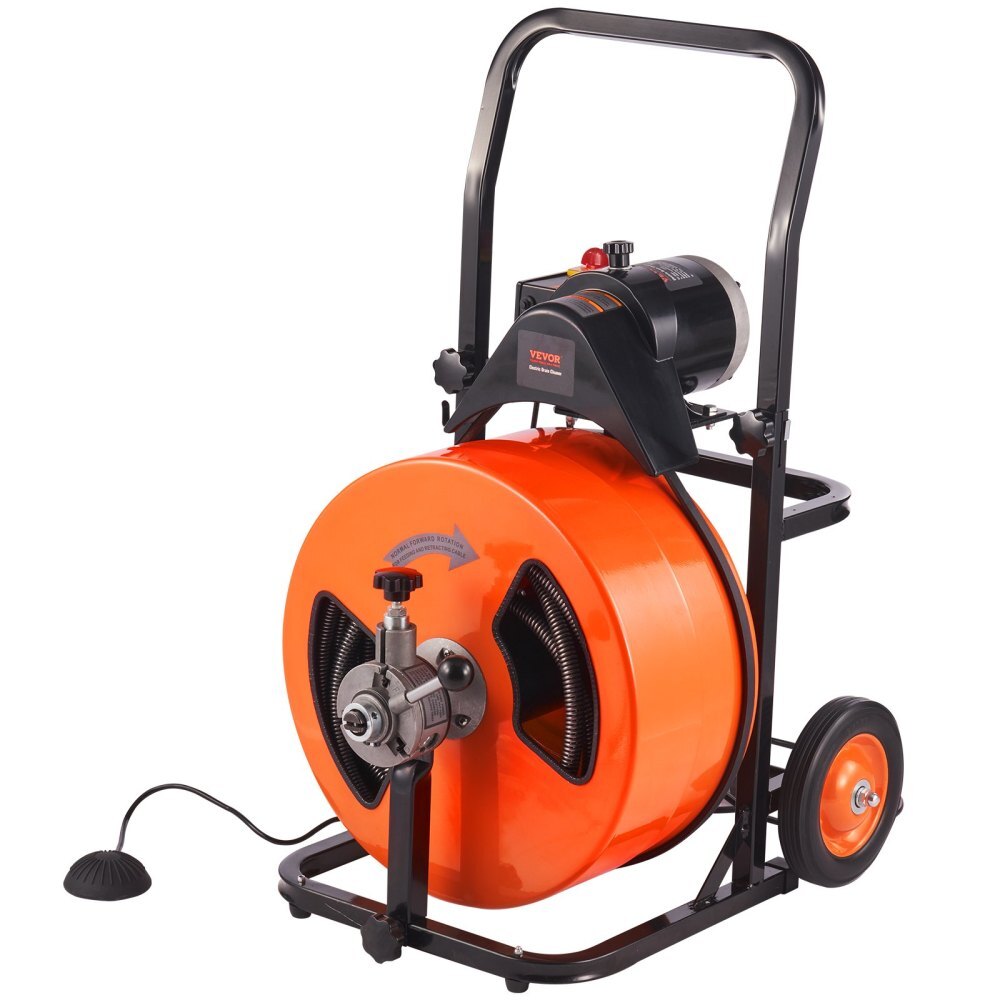 ya 16 100FT 3/4 Drain Cleaner Auto Feed w/4 Cutters & Air Foot Switch for 1-4 Pipes