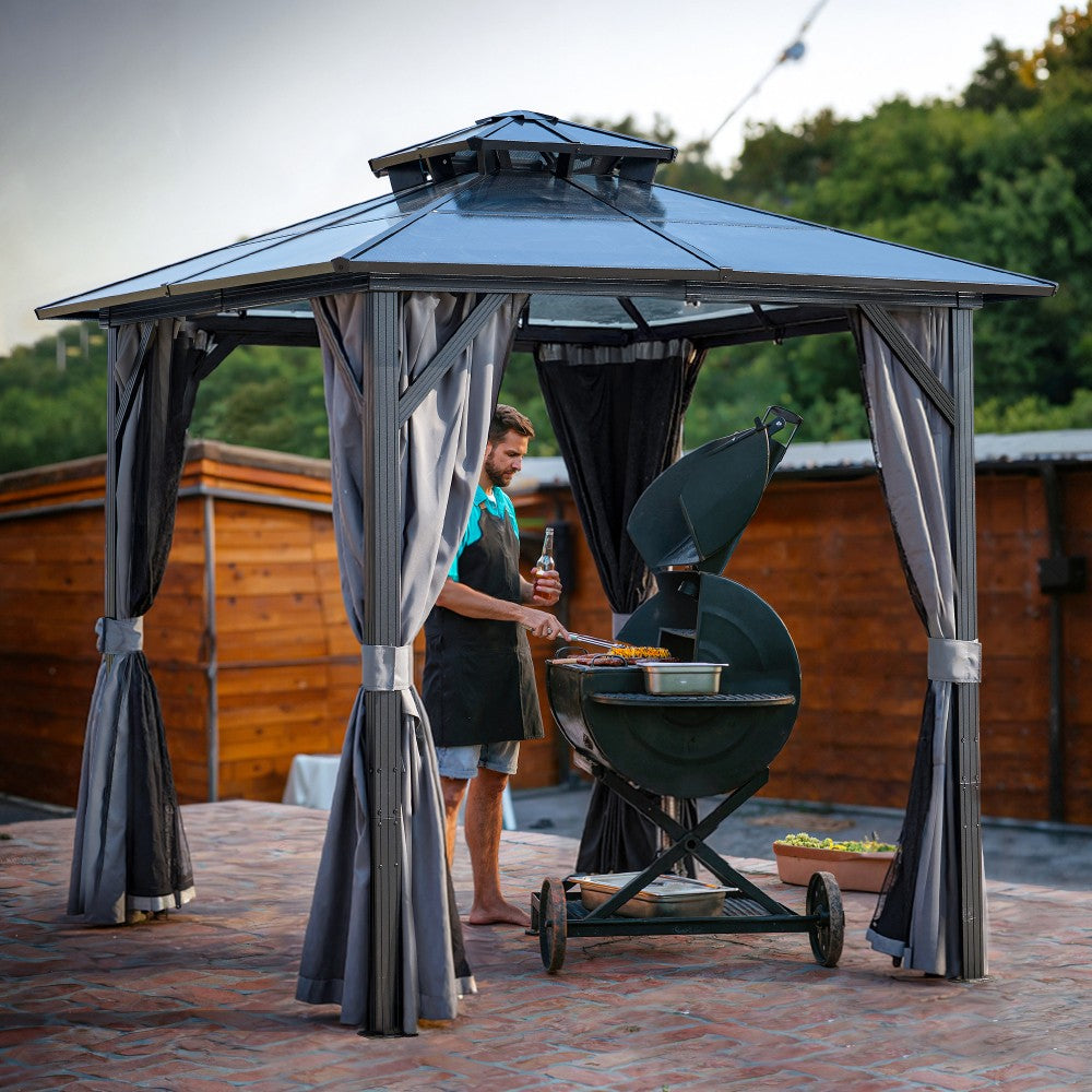 ya 28 Patio Grill 8 x 8 FT Gazebo BBQ Gazebo with Storage Hooks for Garden/Outdoor