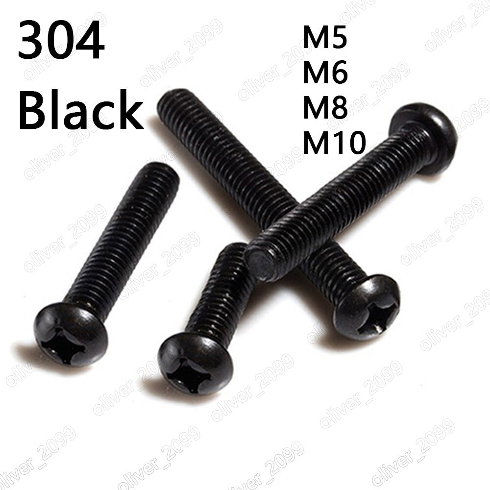 Black 304 Stainless Steel Phillips Cross Pan Head Screws Bolts M5 M6 M8 M10