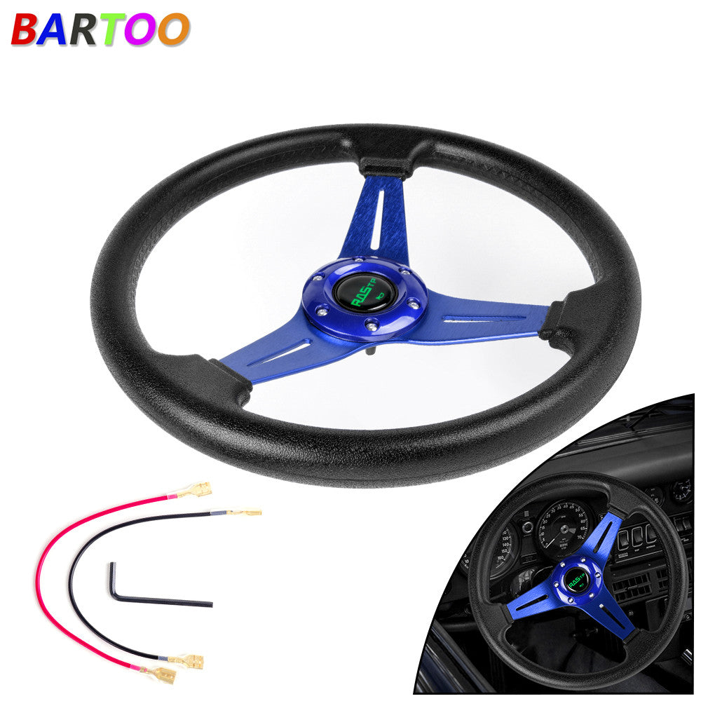 ya 8 5.27 13.4 x2.36 Drifting Steering Wheel Aluminum Deep Dish Gold PVC Leather Blue