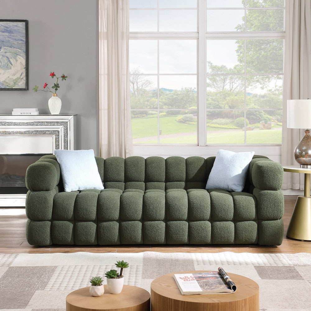 ya 28 Boucle 3-Seater Sofa Olive Green ÿ 84.3 L X 35.83 D for Living Room