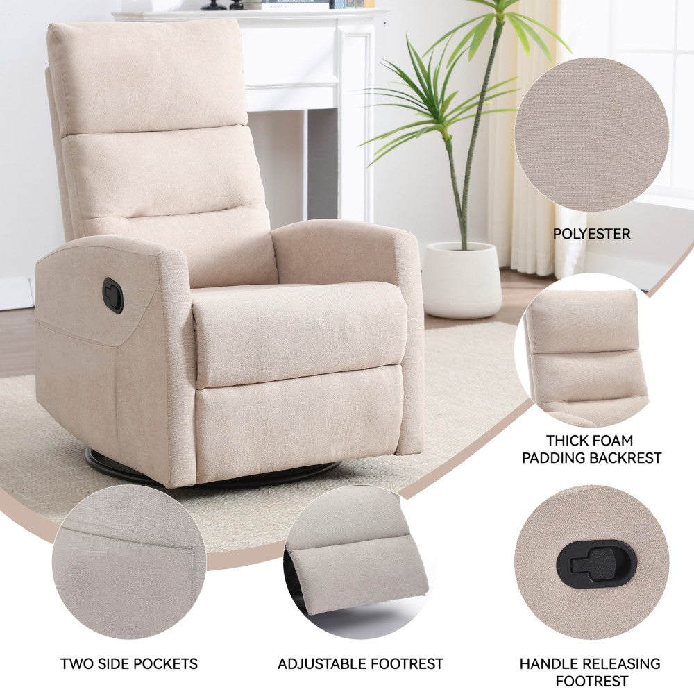 ya 28 Beige Manual Recliner Chair with Rocker and Swivel in Fabric for Living Room